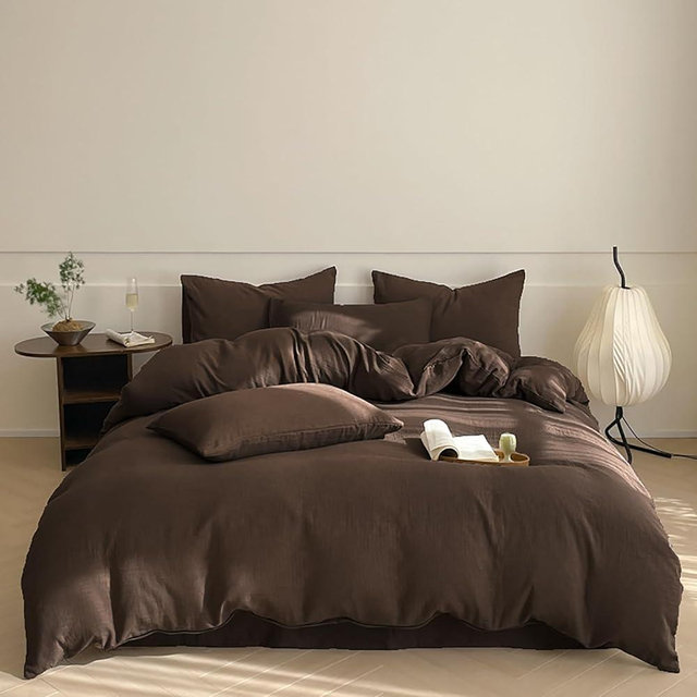 Luxlovery Brown Comforter Set Full Mocha Brown Bedding Comforter Set Chocolate Color Solid Blanket Quilts 3 Piece Chestnut Color Soft Cozy Breathable Bedding Set for Women Men