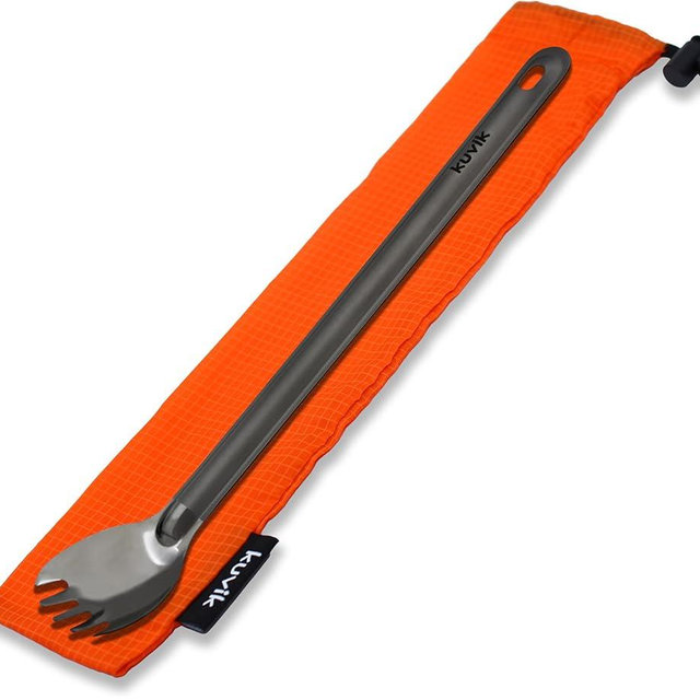 Kuvik Titanium Long Handle Spork - Ultralight and Compact for Camping and Hiking