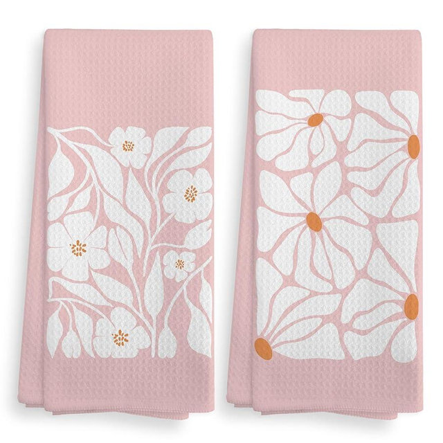 NOQL Pink Floral Kitchen Towels and Dishcloths Set of 2, Floral Hand Towels, Boho Dish Towels, Boho Pink Bath Kitchen Drying Cloth Hand Towels Tea Towels for Bathroom Kitchen, 16×24 Inches