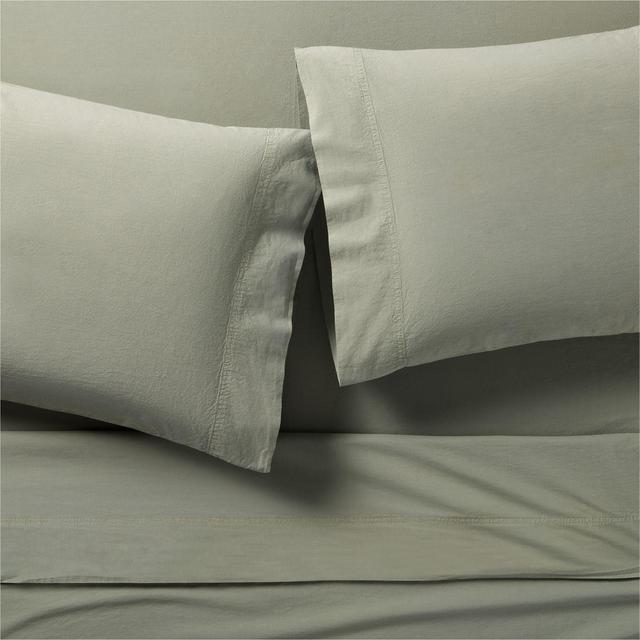 Favorite Washed Organic Cotton Shadow Sage Green Queen Bed Sheet Set