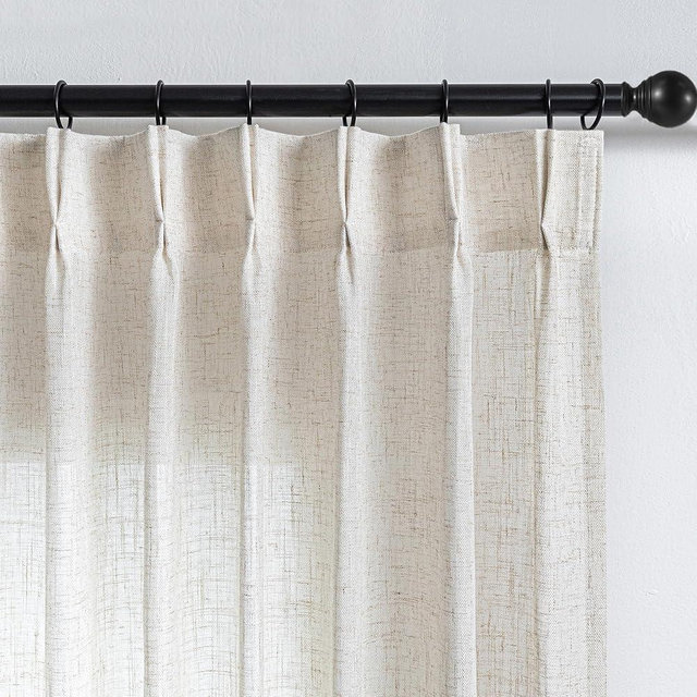 MYSKY HOME Linen Curtains for Living Room, Natural Semi Sheer Curtains & Drapes 84 Inches Length 2 Panels Set Pinch Pleated Farmhouse Country Boho Style Back Tab Draperies for Sliding Door, 40" Wide