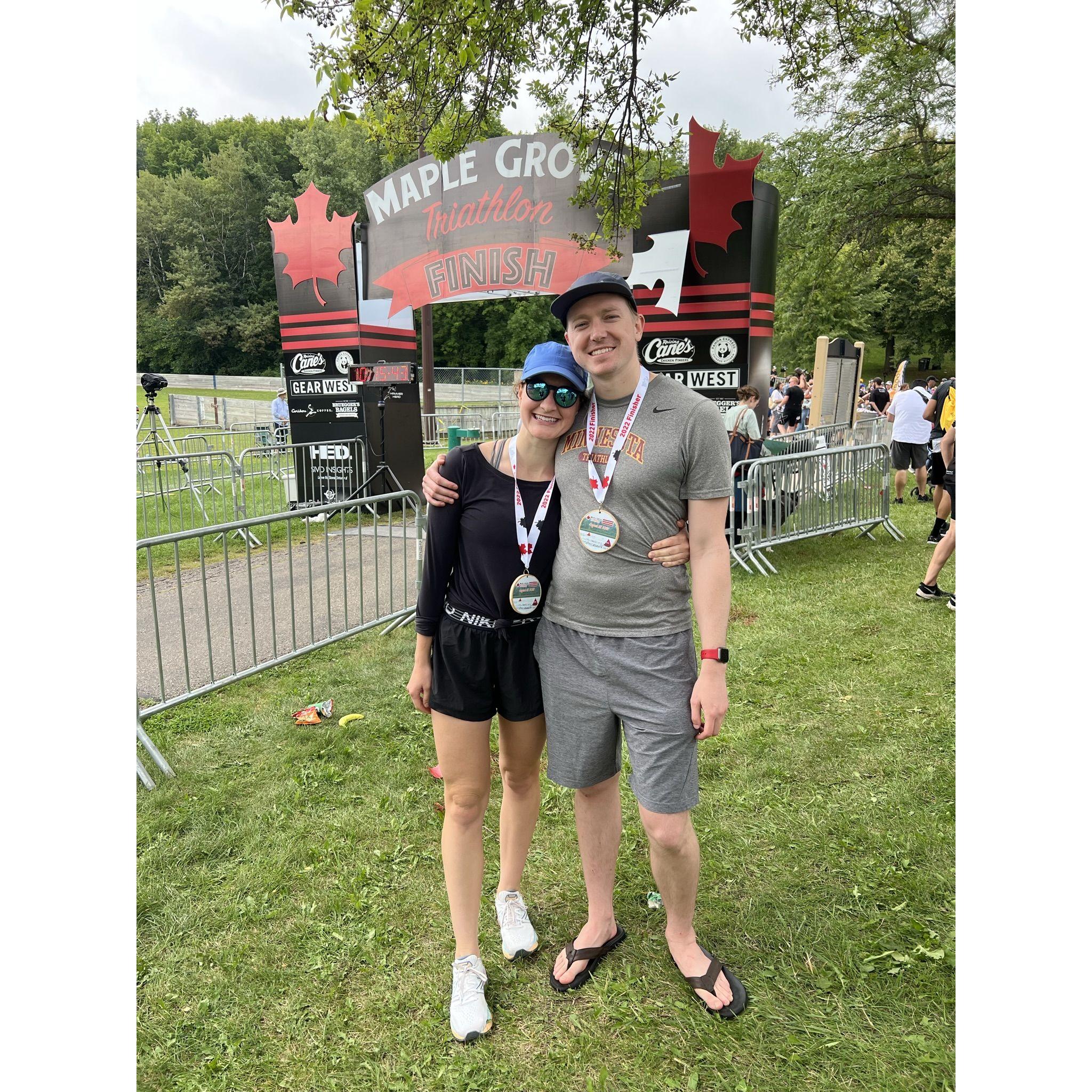 We love spending time together swimming, biking and running. This photo is from the Maple Grove Triathlon