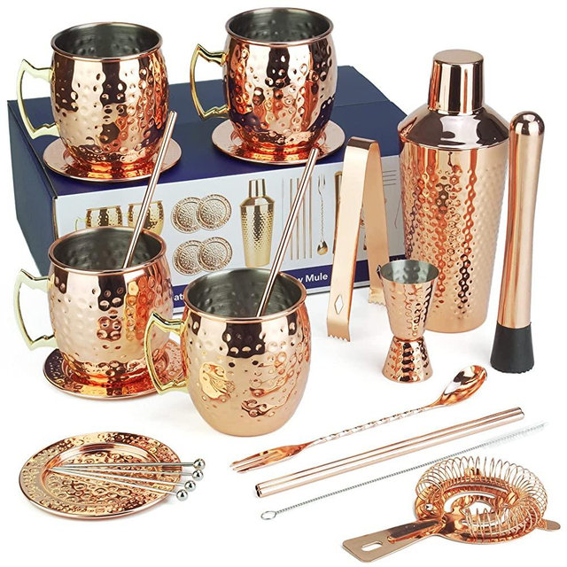Arora Moscow Mule Barware Set - 23pc - Copper Plated Stainless Steel - Professional Bar Tools for Drink Mixing, Home, Bar, Party