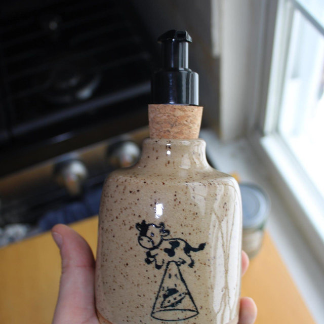 Soap Dispenser, Cow Abducts U.F.O. Small, Handmade