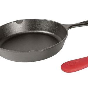 10.25-inch Lodge Cast Iron Skillet with Red Silicone Hot Handle Holder