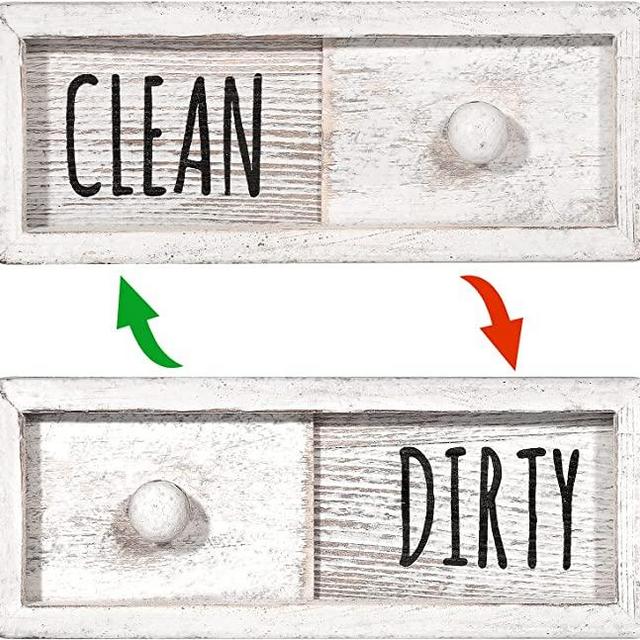 Farmhouse Rustic Wood Dishwasher Magnet Clean Dirty Sign (White)