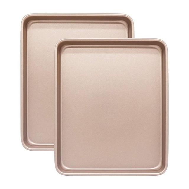 Baking Sheets for Oven Set of 2, Shinsin Nonstick 9 x 11 Toaster Oven Pans, Heavy Gauge Steel Bakeware Cookie Sheet Set Replacement Toaster Oven Tray (Gold)