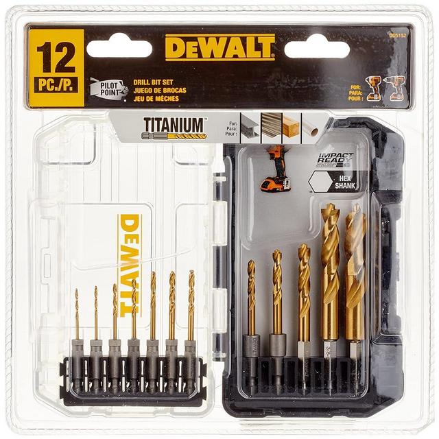 DEWALT Drill Bit Set, Titanium Impact Ready, Ideal for Metal, Wood, and Plastic, 12 Piece (DD5152)