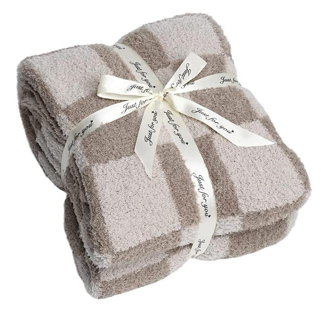Fuzzy Checkered Blanket Checkerboard Fluffy Throw Blanket Decorative Plaid Blanket - Super Soft Warm Cozy Reversible Blanket for Chair, Sofa, Couch, Bed, Camping, Travel (51''x63'', Brown)