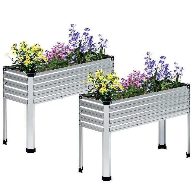 MGNO Galvanized Raised Garden Bed Outdoor with Legs,48×18×32in Metal Elevated Raised Planter Box for Backyard, Patio, Balcony, 300lb Capacity,Silver…