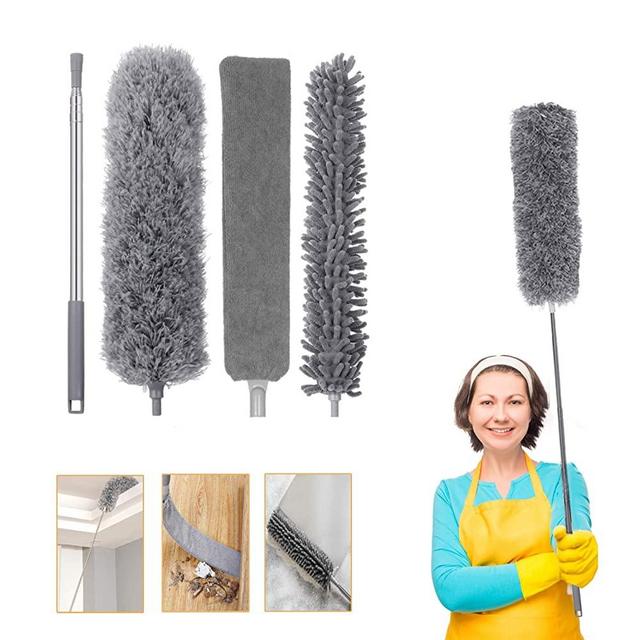 Microfiber Duster, Extendable Duster for High Ceiling, Duster Cleaning Kit with Extension Pole(30-100 inches), Bendable & Washable for Cleaning Ceiling Fan, Blinds, Furniture & Cars