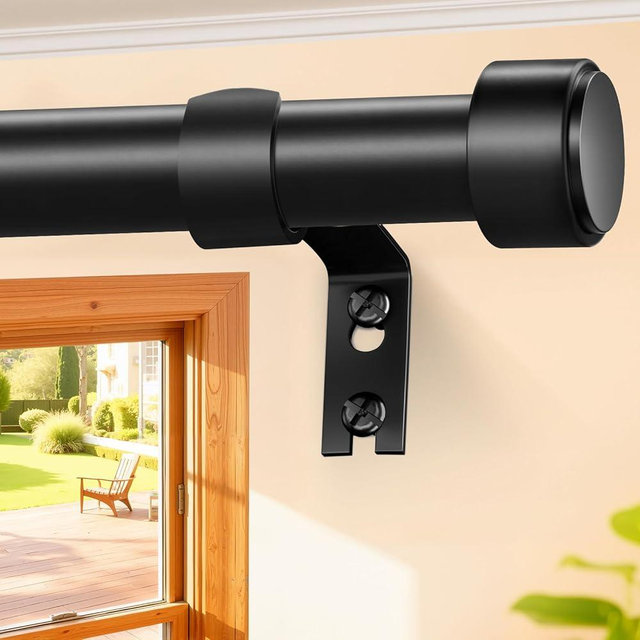 Treije Curtain Rods 66-120 Inch, 1" Heavy Duty Adjustable Curtain Rod for Windows, Black Long Window Treatment Rod, Modern Design, Easy Installation