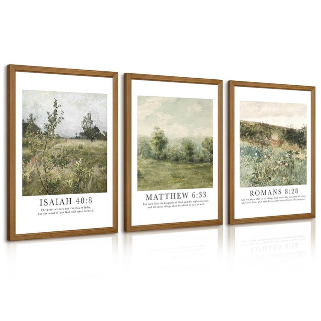 Christian Bible Verse Wall Art Decor Scripture Floral Canvas Painting Jesus Religious Wall Art Vintage Aesthetic Landspaces Pictures Modern Christian Artwork for Living Room 12x16x3 Inch Wood Framed