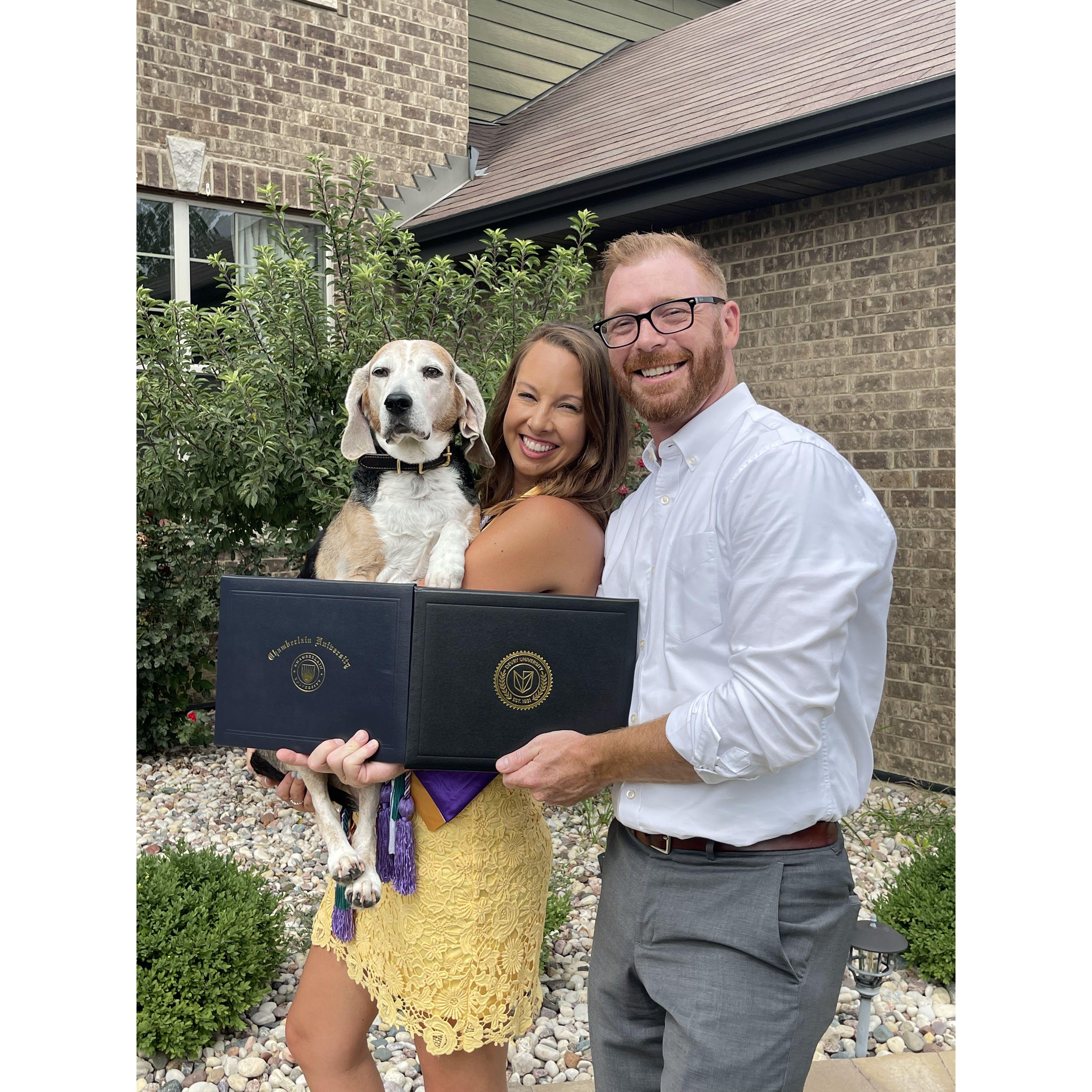 Celebrating both of us graduating with our respective Master's degrees.