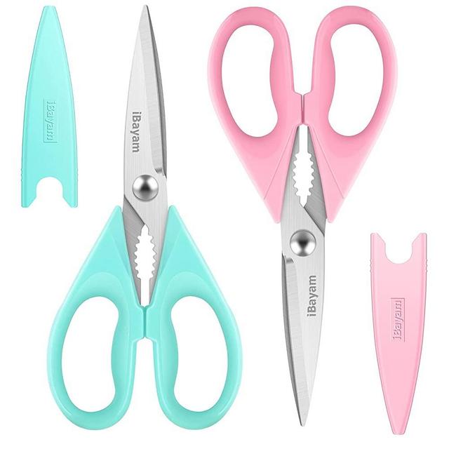 Kitchen Shears, iBayam Kitchen Scissors Heavy Duty Meat Scissors Poultry Shears, Dishwasher Safe Food Cooking Scissors All Purpose Stainless Steel Utility Scissors, 2-Pack, Pastel Pink, Mint Blue