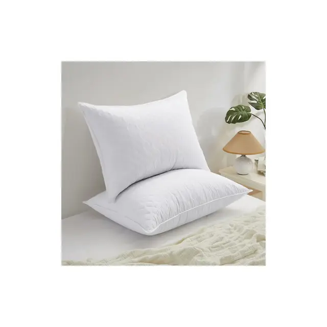 Peace Nest 2 Pack Medium-Soft Goose Feather Pillows White Quilted Cover, Standard/Queen