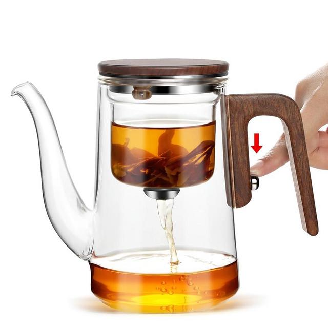 Enchanti Tea Pot - 800 ml/27.1 oz Magic Witchcraft Enchanted Glass Teapot with Long Spout, Strainer, Wooden Handle, Magnetic Water Separation Design, for Loose Leaf, Flower & Herbal Teas