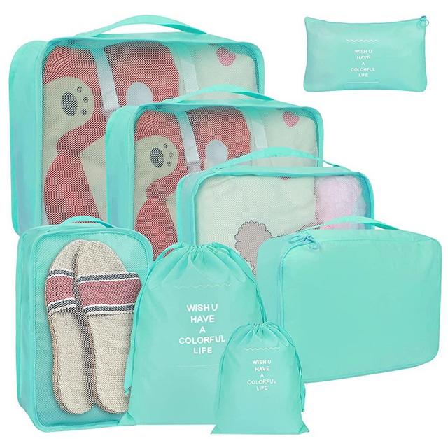 8 Set Packing Cubes for Suitcases, kingdalux Blue Travel Luggage Packing Organizers with Laundry Bag, Compression Storage Shoe Bag, Clothing Underwear Bag, for Women & Man