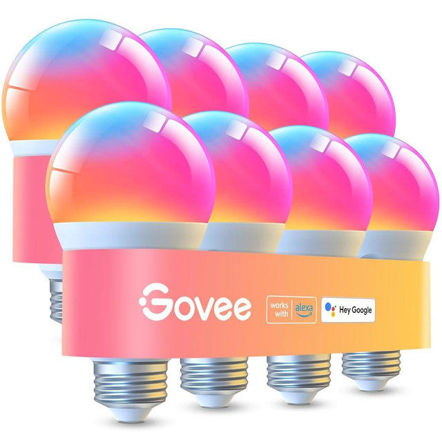 Govee LED Smart Light Bulbs, 1000LM Color Changing Light Bulb, Wi-Fi & Bluetooth Light Bulbs, Work with Alexa and Google Assistant, Dimmable RGBWW A19 75W Equivalent Smart Bulbs, 8 Pack