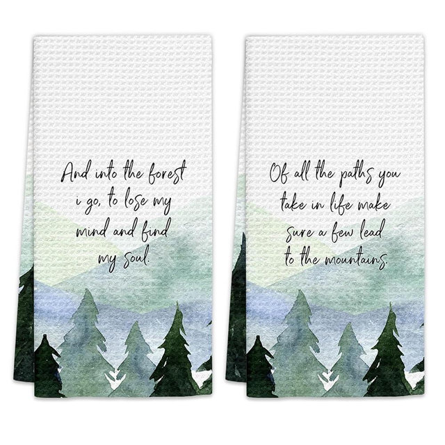 FIicy Rustic Mountain Cabin Decor Kitchen Towels Set of 2 - Mountain Dish Towels, Off All the Paths Decorative Hand Towels for Kitchen Bathroom, Camper Gifts Kitchen Bathroom Decor(16x24 Inch)