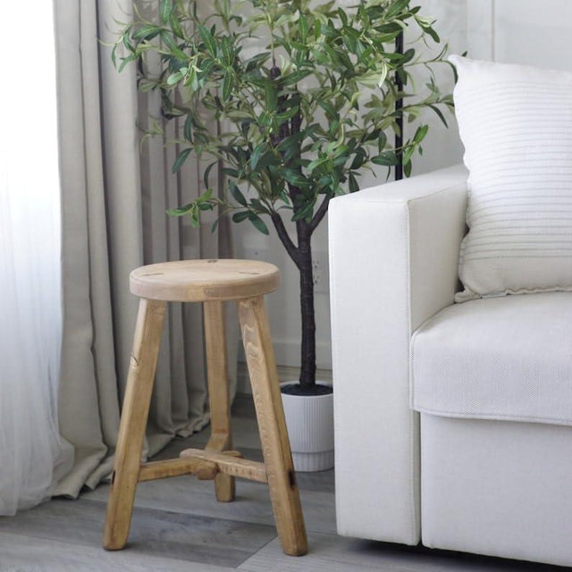 OHVVGN Vintage-Style Round Stool | Wood Decor | Side Table