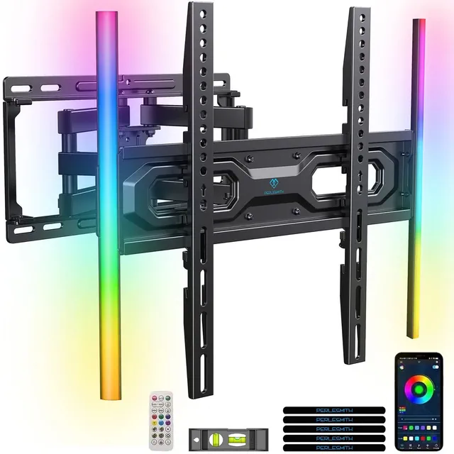 Full Motion TV Wall Mount for 32-65 In TVs up to 88lbs. Features RGB/LED Lights, Swivel, Tilt, Leveling, Extension, VESA Compatible 100x100-400x400mm