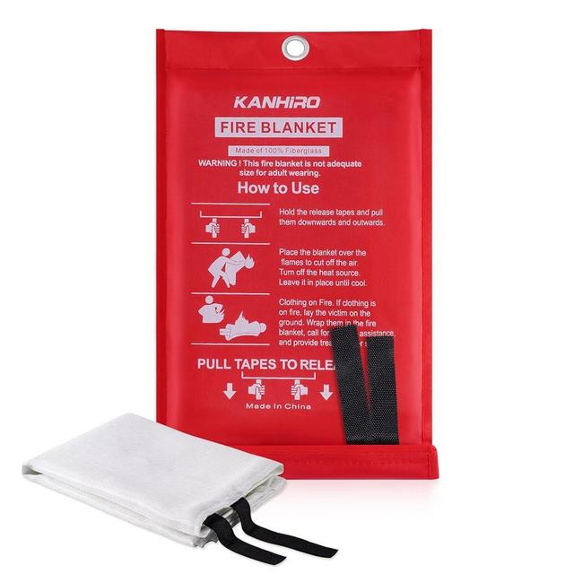 kanhiro Emergency Fire Blanket for Home Kitchen - Fiberglass Fire Suppression Blanket Great for School, Fireplace, Grill, Car, Office, Warehouse (1 Pack, 39 in X 39 in)