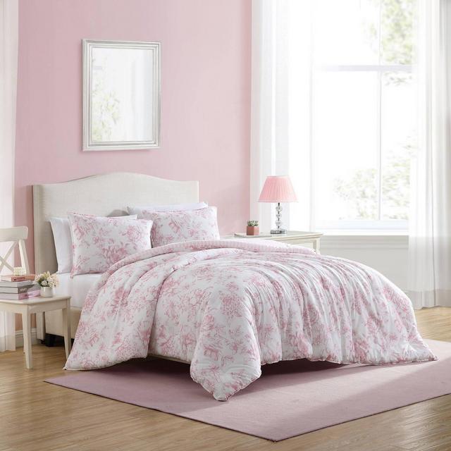 Laura Ashley 3pc King Delphine Comforter Bedding Set Pink