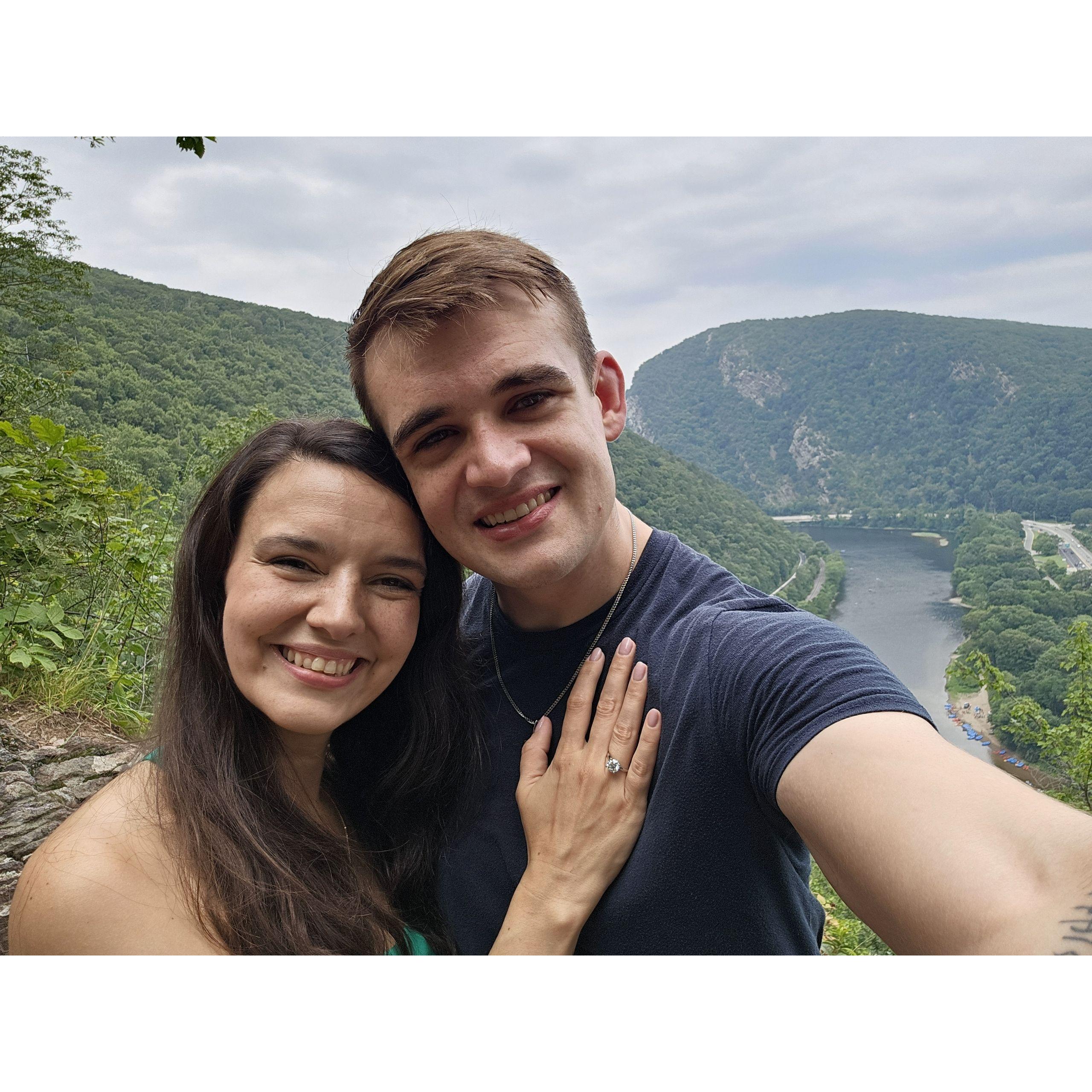 This was right after we got engaged! Sam had taken Ashley to hike Mount Tammany on their second date and is the same spot where he proposed!