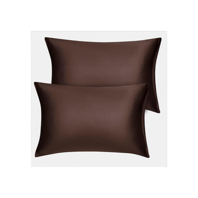 PiccoCasa Soft Sold Luxury Zipper Closure Silky Satin Pillowcases 2 Pcs 20"x30" Brown