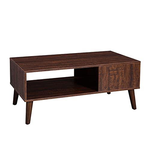 VASAGLE Retro Coffee Table, Cocktail Table, Mid-Century Modern Accent Table with Storage Shelf for Living Room, Reception, Easy Assembly, Walnut Color ULCT09BY
