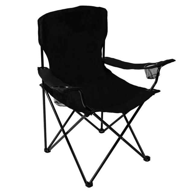 Pacific Pass Quad Camp Chair w/ 2 Built-In Cup Holders, Includes Carry Bag - Black