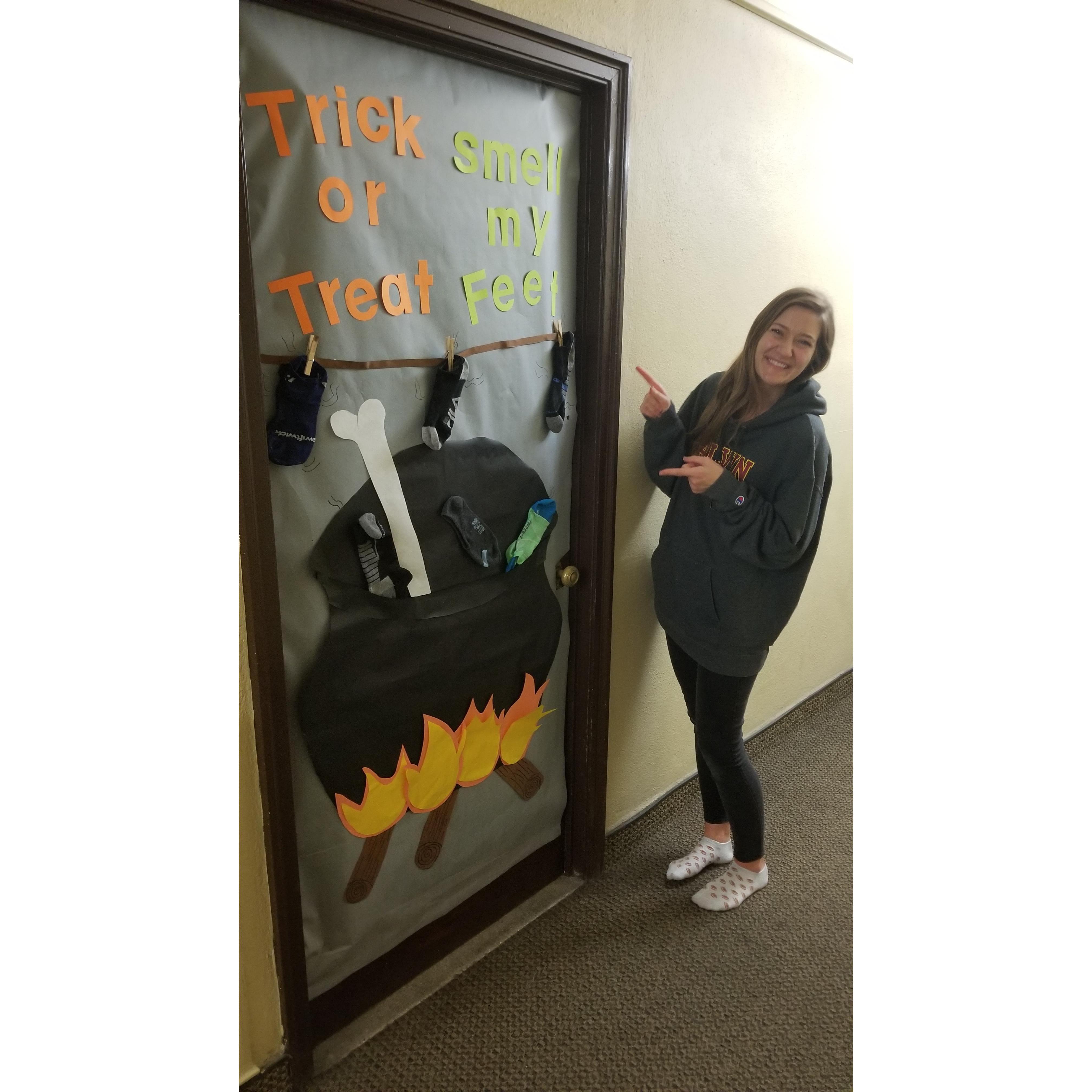 Decorating Ethan's apartment door for Halloween to win a contest (we lost)...