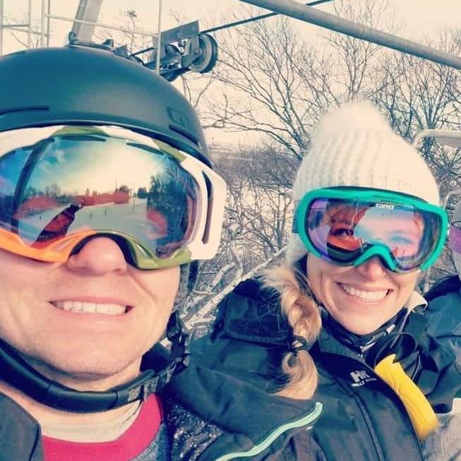 Chris taught Ash how to ski, even though he's a snowboarder!