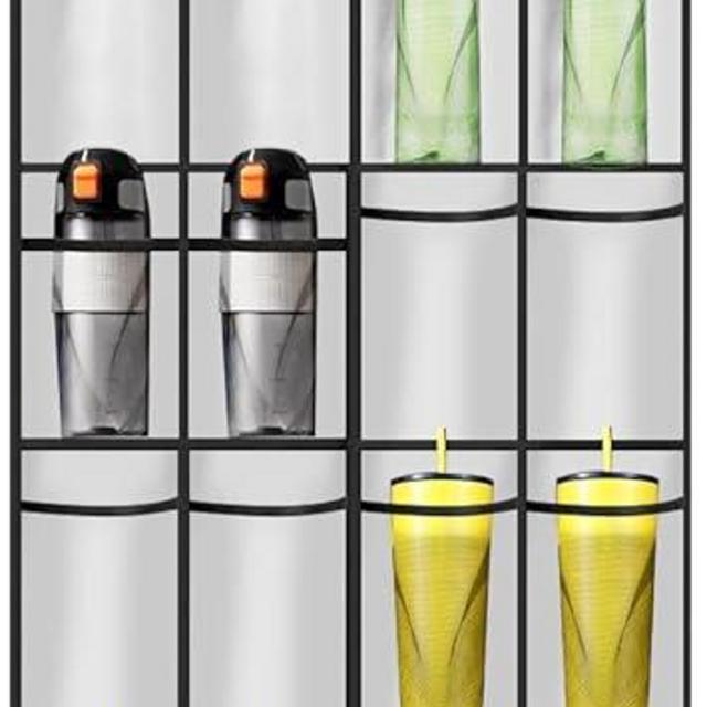 Intersnug Over The Door Water Bottle Organizer,Water Bottle 24 Holders Water Bottle Storage Rack Cup Organizer Various Sizes Cup Organizer For Kitchen Cabinet Pantry Closet Bedroom Bathroom，Grey