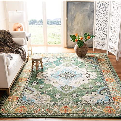 Safavieh Monaco Collection MNC243F Boho Chic Medallion Distressed Non-Shedding Stain Resistant Living Room Bedroom Area Rug, 8' x 10', Forest Green / Light Blue