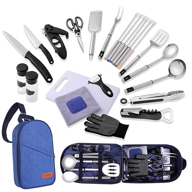 Haplululy Camping Kitchen Equipment Camping Cooking Utensils Set Portable Picnic Cookware Bag Campfire Barbecue Appliances Essential Gadgets and Accessories Suitable for Tent Campers, Outdoor Picnic