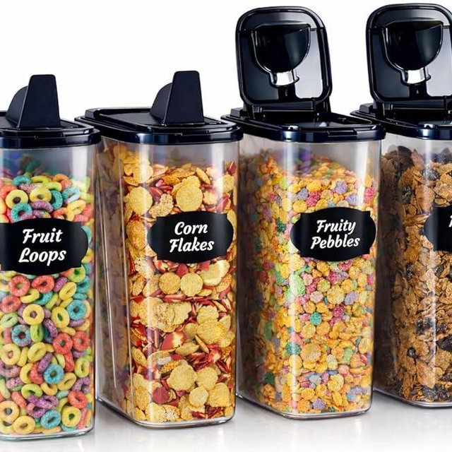 Chef's Path Airtight Food Storage Containers - Pack of 4 (4L/135.3oz) - MULTISPOUT Design for Kitchen & Pantry - BPA-Free Cereal Containers with Bigger Spout Mouth for Easy Pouring