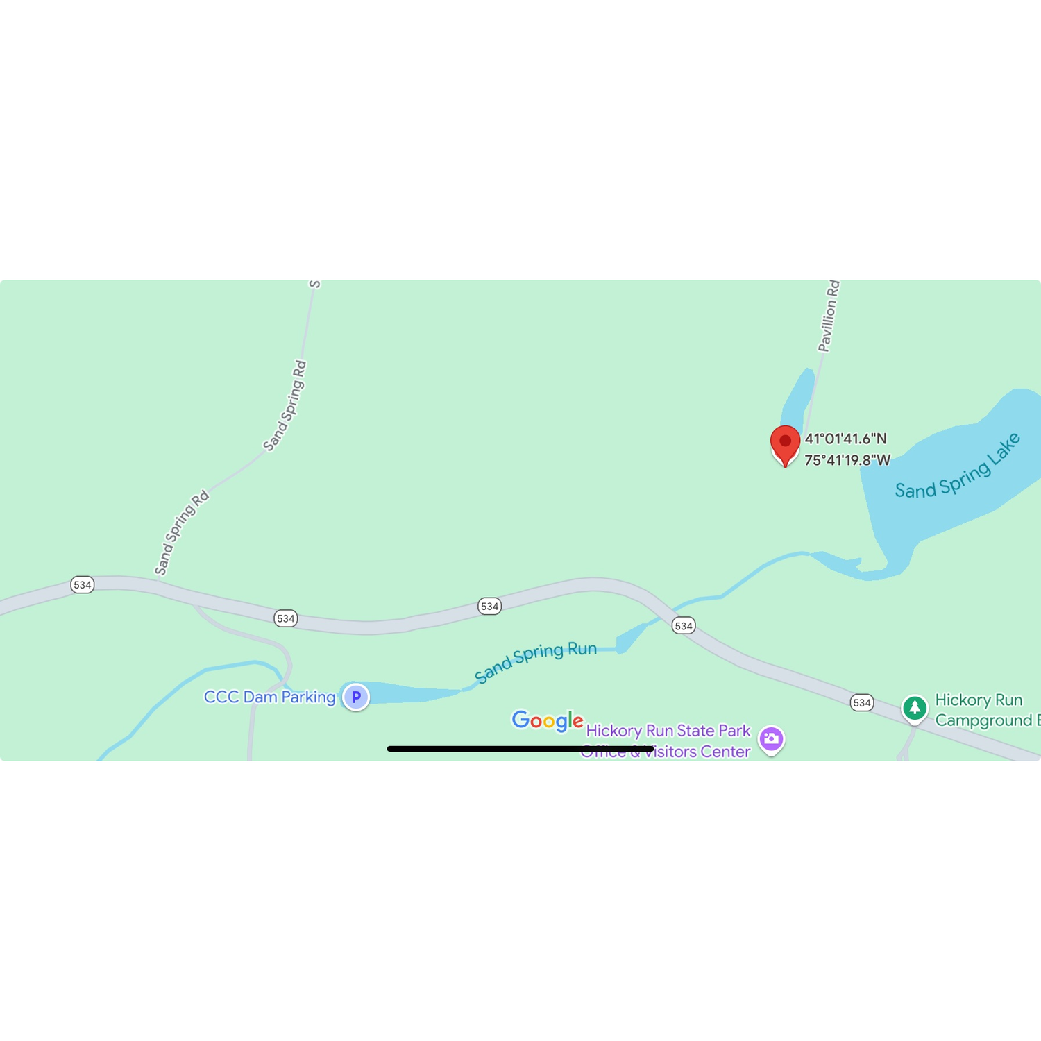 Map from visitor center to the pavilion. Pavilion is off of Sand Spring Rd. on Pavilion Rd.