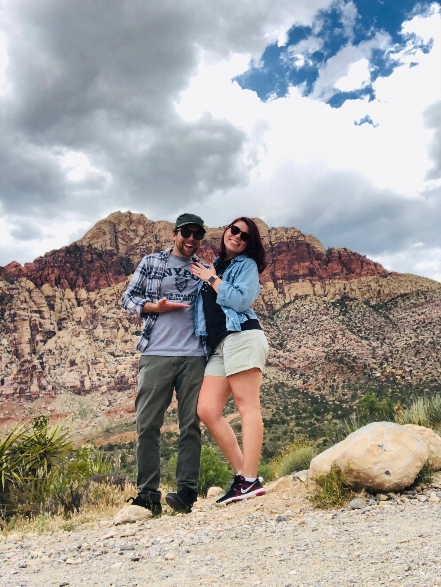 In the Mohave Desert during our engagement celebration trip to Nevada!