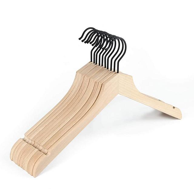 Amber Home Stylish Thin Solid Wooden Shirt Dress Hangers 24 Pack, Sturdy Natural Slim Wood Coat Jacket Hangers with Non-Lacquer Smooth Surface, Extra Space Saving Clothes Hangers (Natural, 24)