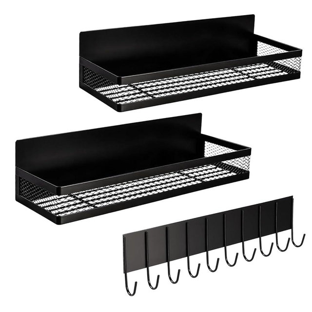 Stbhgfrxr magnetic spice rack for refrigerator, 3-pack magnetic shelf, mobile 10-hook kitchen organizer, magnetic shelves and magnetic shelf for fridge