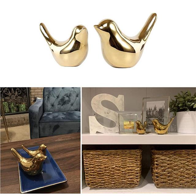 LACGO Brass Bird Sculpture, Handicraft Small Bird Animal Statues Home Decor Modern Style Gold Furniture Desktop Display Ornaments for Living Room, Bedroom, Office Desktop, Cabinets(Pack of 2, M&L)