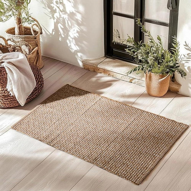 ISAENNE Vintage Soft Dark Brown Foyer Rugs for Entryway,Rectangle Small Rug with Washable,Non-Slip Comfortable Dirt-Resistant Weave Carpet for Living Room Bedroom Kitchen,1.6 x 2.6 Ft