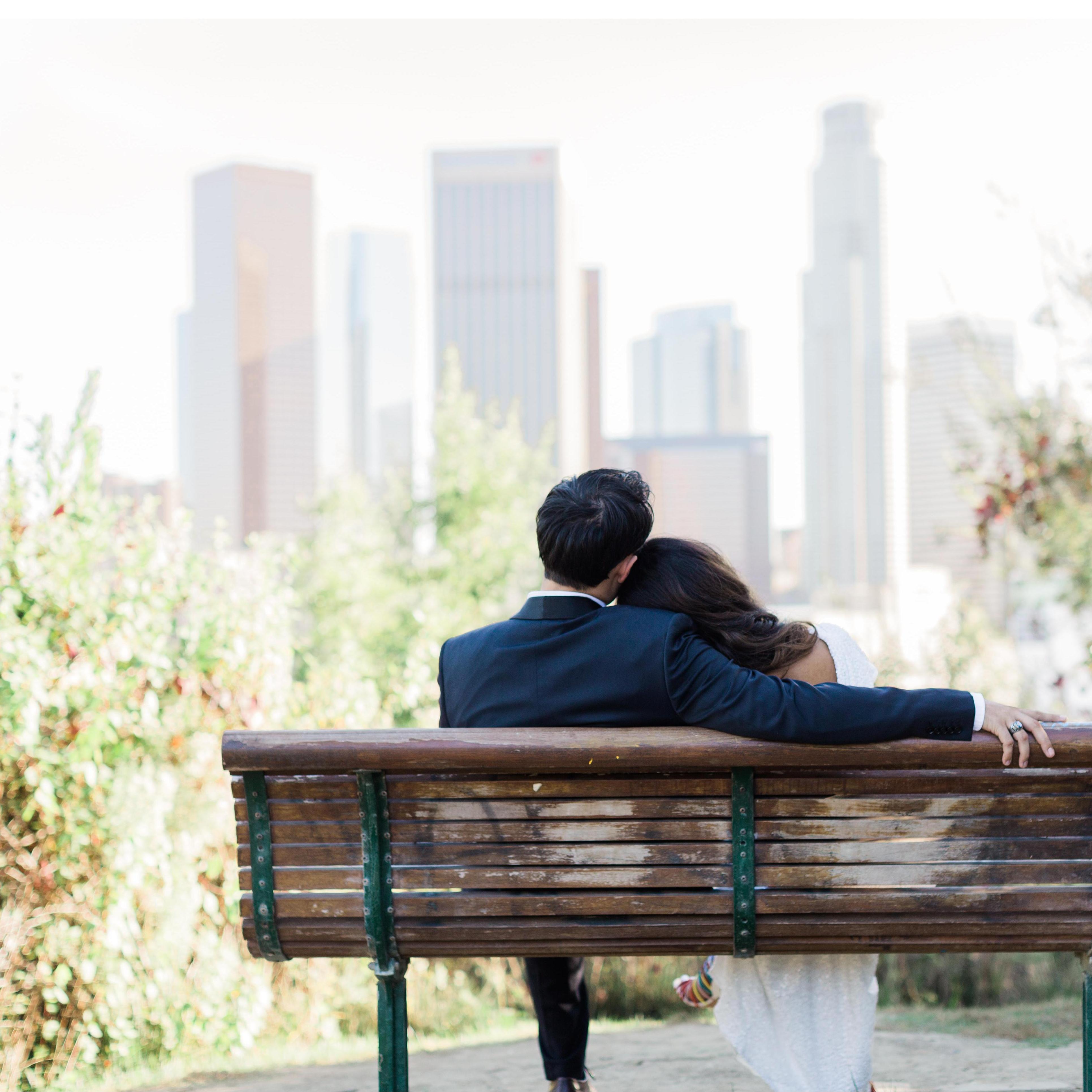 Engagement Session - 500 Days of Summer bench, Downtown Los Angeles, CA