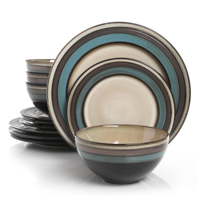 Gibson Elite Everston 12-Piece Dinnerware Set in Teal/Cream