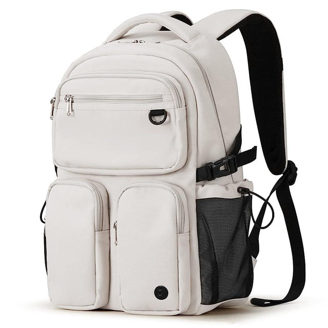 Mixi Travel Laptop Backpack, Lightweight Durable Bookbag Men Woman 15.6" Computer Bag, Water Resistant Outdoor Hiking Backpacks with Multifunction Pockets, 17 Inch, Beige