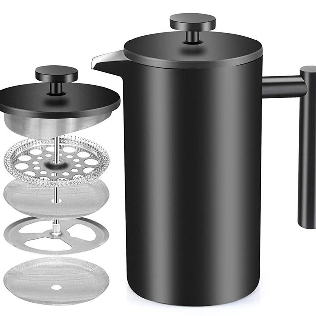 Utopia Kitchen Stainless Steel French Press - Double Wall 32oz Coffee Press - Stainless Steel Plunger Coffee & Tea Maker (Black)