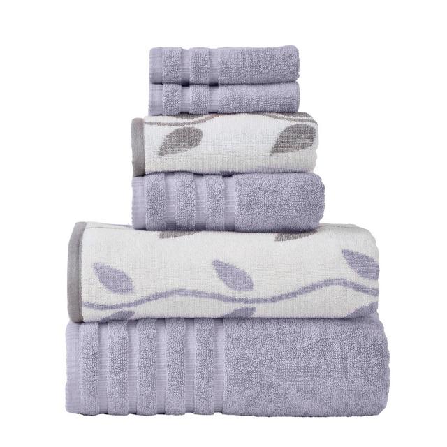 Modern Threads 6 Piece Yard Dyed Towel Set, Organic Vines, Lavender