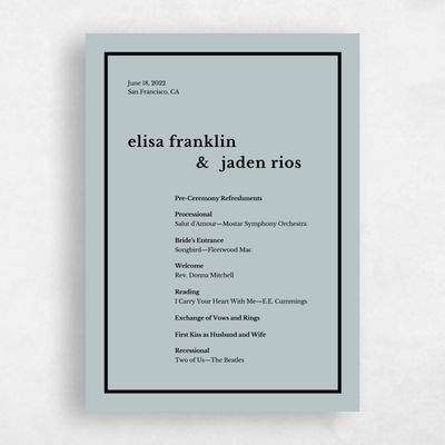 Blue Boho Wedding Program - Catania